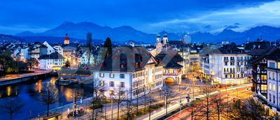 Old town of Lucerne, Switzerland, at evening Stock Photo
