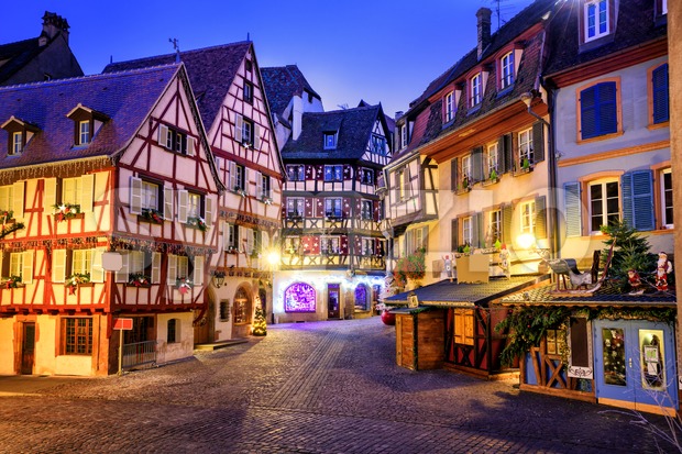 Old town of Colmar decorated for christmas, Alsace, France Stock Photo