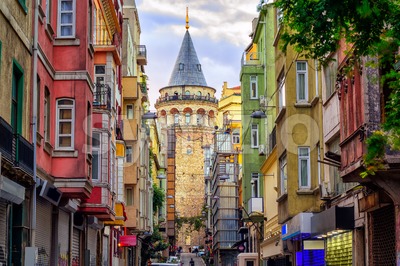 Galata Tower in the Old Town of Istanbul, Turkey Stock Photo