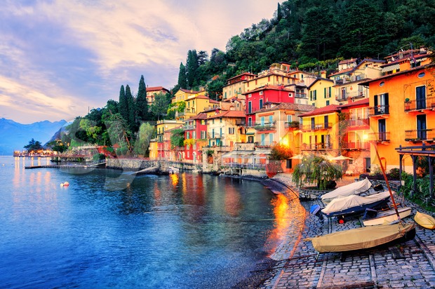 Town of Menaggio on sunset, Lake Como, Milan, Italy Stock Photo