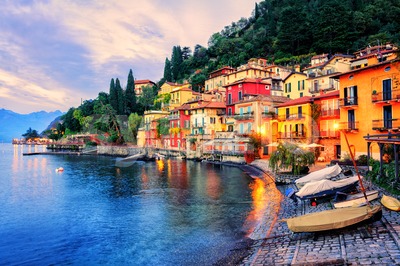 Town of Menaggio on sunset, Lake Como, Milan, Italy Stock Photo