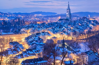 Bern Old Town snow covered in winter, Switzerland Stock Photo