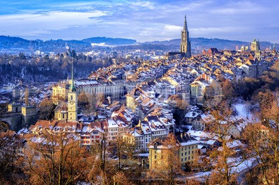 Bern Old Town on a cold snow winter day, Switzerland Stock Photo