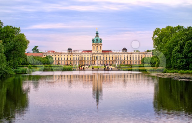Charlottenburg royal palace in Berlin, Germany, view from lake to English garden Stock Photo