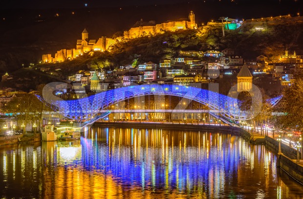 Tbilisi, Georgia, the Old Town and Europe Bridge at night Stock Photo