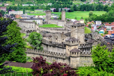 Bellinzona city center with two castles, Switzerland Stock Photo