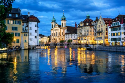 Historical Old Town of Lucerne, Switzerland, at night Stock Photo