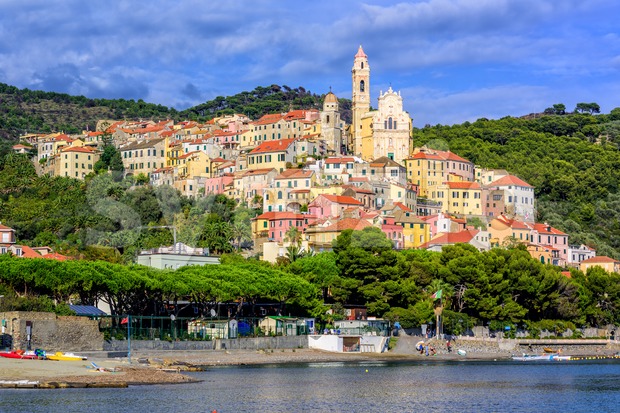 Medieval resort town Cervo on italian Riviera, Liguria, Italy Stock Photo