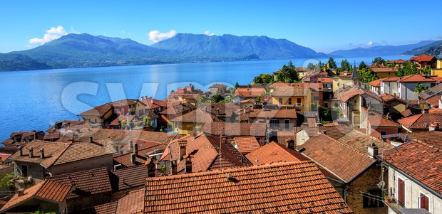 Red tiled roofs of Cannero old town, Lago Maggiore, Italy Stock Photo