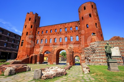 The Palatine Towers ancient roman gate, Turin, Italy Stock Photo