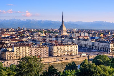 Cityscape of Turin and Alps mountains, Turin, Italy Stock Photo