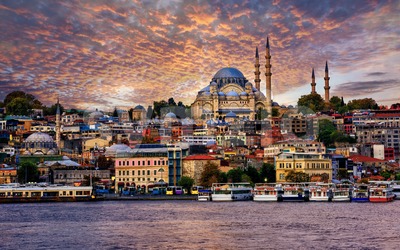 Istanbul city on dramatic sunset, Turkey Stock Photo