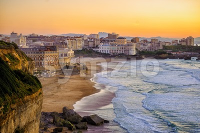 Sunset over Biarritz beaches, France, Atlantic coast Stock Photo
