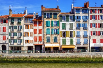 Colorful traditional facades in Bayonne, France Stock Photo