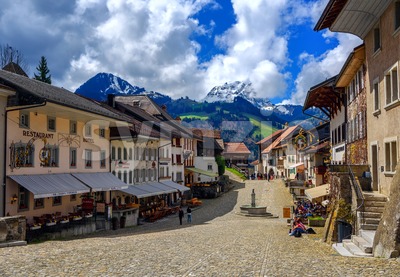 Old Town of Gruyeres, Switzerland Stock Photo