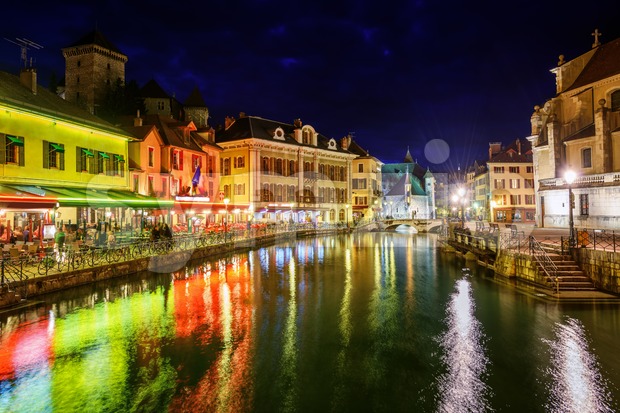 Annecy Old Town, Savoy, France, at night Stock Photo