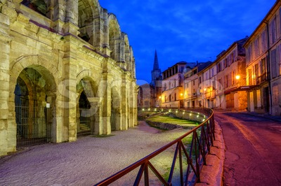 Arles Old Town and roman amphitheatre, Provence, France Stock Photo