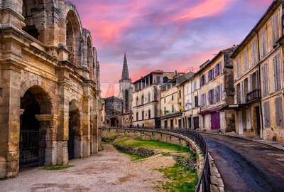 Arles Old Town and roman amphitheatre, Provence, France Stock Photo