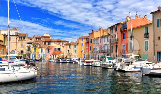Colorful houses in the harbor of Martigues, France Stock Photo