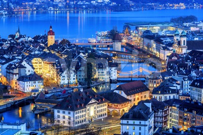 Lucerne Old town illuminated on Christmas, Switzerland Stock Photo