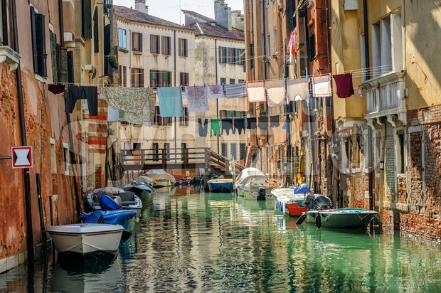 Venice, Italy, washes hanging over canal Stock Photo