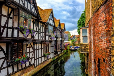 Medieval houses and river Stour in Canterbury Old Town, Kent, England Stock Photo