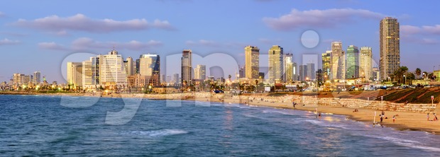 Modern skyline of Tel Aviv city at evening, Israel Stock Photo