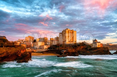 Old Port of Biarritz, France, in dramatic sunset light Stock Photo