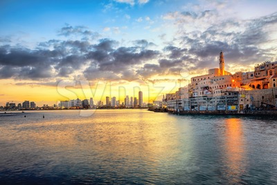 Jaffa Old Town and Tel Aviv skyline on sunrise, Israel Stock Photo