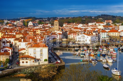 Traditional basque houses in the Old Town of Saint Jean de Luz, France Stock Photo
