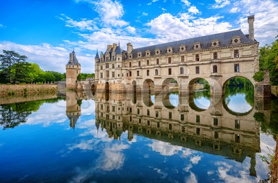 Chenonceau Castle in Loire Valley, France, panoramic view Stock Photo
