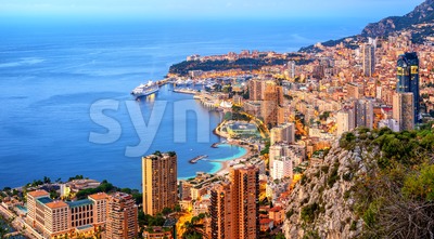 Panoramic view of Monaco and Monte Carlo on sunrise Stock Photo