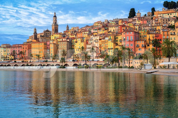 Colorful houses in the Old Town Menton, french Riviera, France Stock Photo