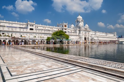 White palace of the Golden Temple in Amritsar, India Stock Photo