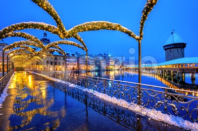 Lucerne Old town, Switzerland, in Christmas illumination Stock Photo