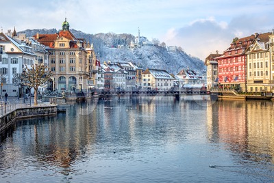 Lucerne city, Switzerland, snow white in winter time Stock Photo