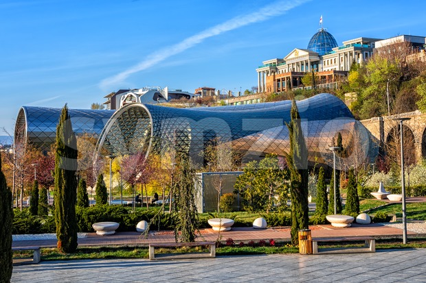 Rhike park in Tbilisi, Georgia, with Rike Concert Hall and President palace Stock Photo