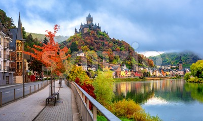 Cochem town in autumn colors, Moselle valley, Germany Stock Photo