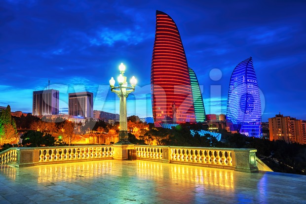 Baku city night view, Azerbaijan Stock Photo