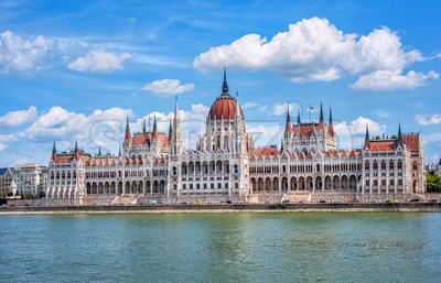Parliament building on Danube river, Budapest, Hungary Stock Photo