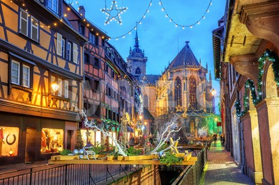 Colmar city, Alsace, France, illuminated for Christmas Stock Photo