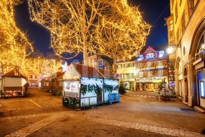 Christmas illimination in Colmar Old town, Alsace, France Stock Photo