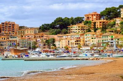 Resort town Port Soller, Mediterranean Sea, Mallorca, Spain Stock Photo