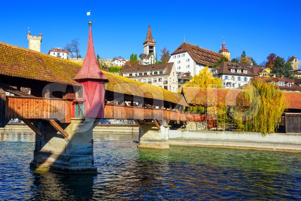 Lucerne city, Spreuer bridge and Old town wall towers, Switzerland Stock Photo