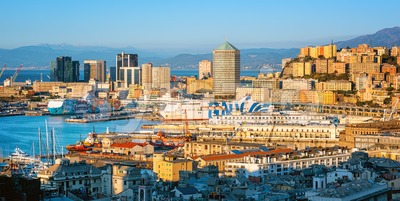 Skyline of Genoa city and port, Italy Stock Photo