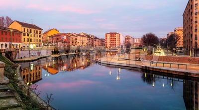 Darsena del Naviglio pond in Porta Ticinese quarter, Milan, Italy Stock Photo
