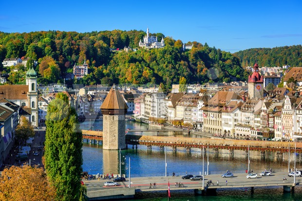 Lucerne city historical Old town, Switzerland, Stock Photo