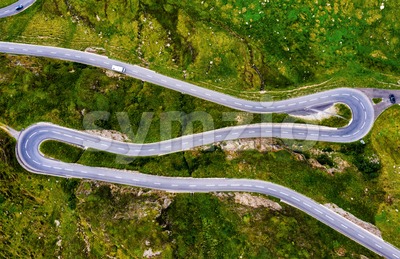 Oberalp pass serpentine mountain road in swiss Alps, Switzerland Stock Photo