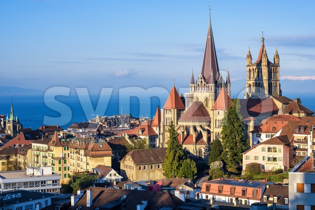 Lausanne city on Lake Geneva, Switzerland Stock Photo